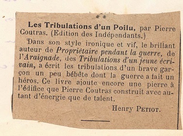 1919 09 La Renaissance Provinciale critique Tribulations d'un Poilu