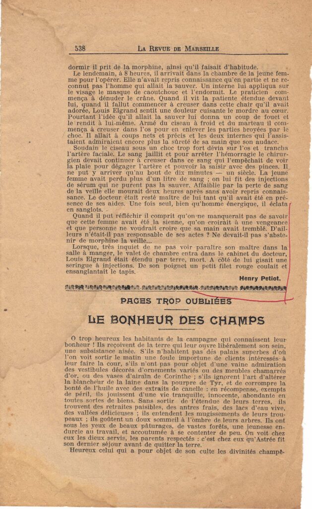 1920 10 28 La Revue de Marseille numéro 17 Sur la table d'opérations 2