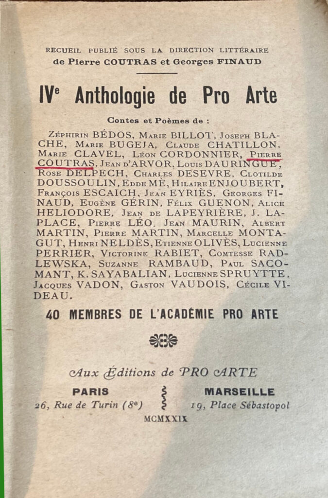 Anthologie Pro Arte 1928 sommaire