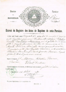 Certificat de Baptême 6 avril 1856