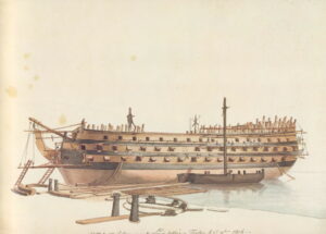 Le Commerce de Paris en construction à Toulon le 15 novembre 1806, peinture d'Ange-Joseph Antoine Roux.