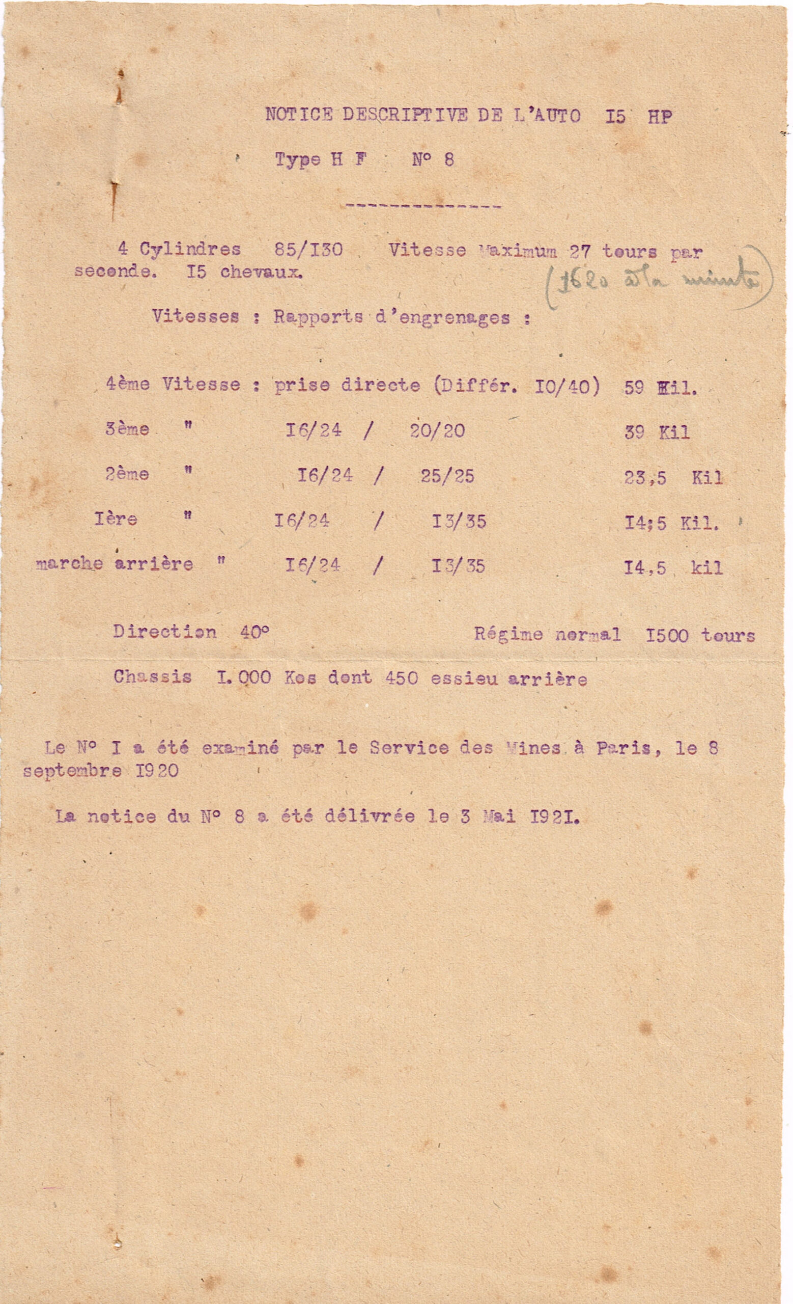 De Dion Bouton déclaration préfecture 7 mai 1921 2