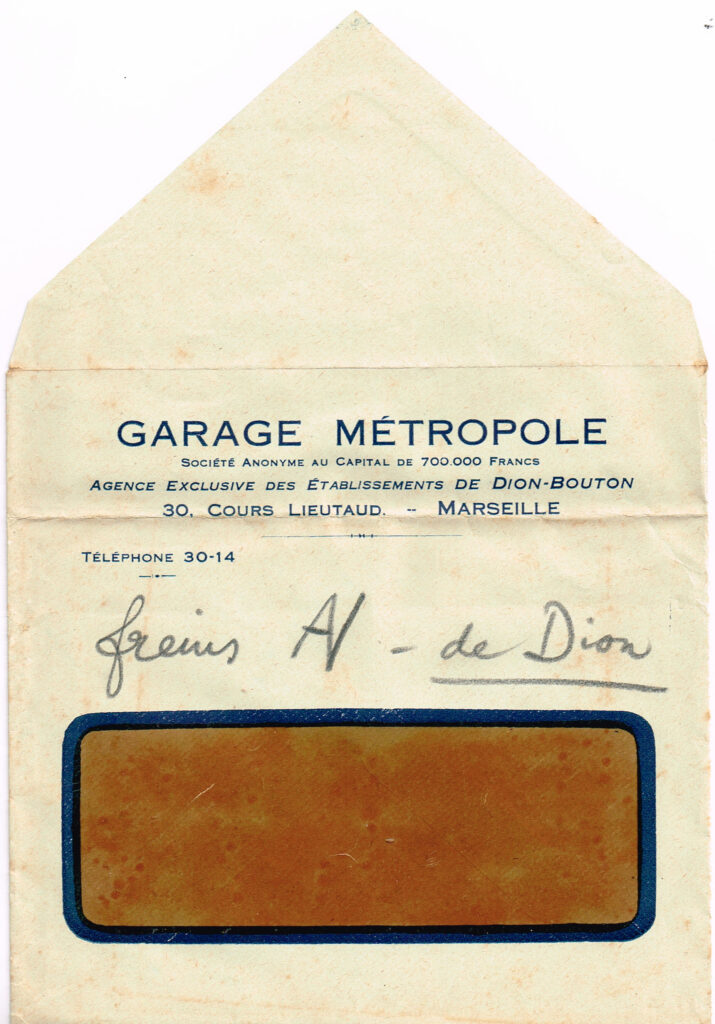 De Dion Bouton garage Métropole enveloppe
