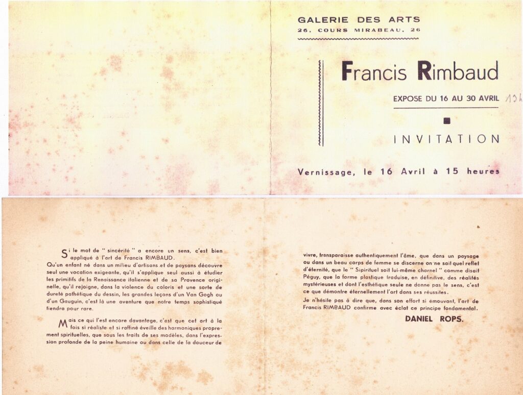 Expo Francis Rimbaud 16 avril 1948