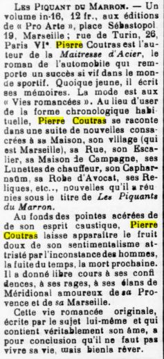 L'Indépendant de la Charente Inférieure 13 février 1929 sur Les piquants du marron