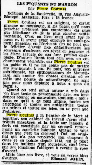 La depeche du Berry 23 mars 1932 sur Les piquants du marron