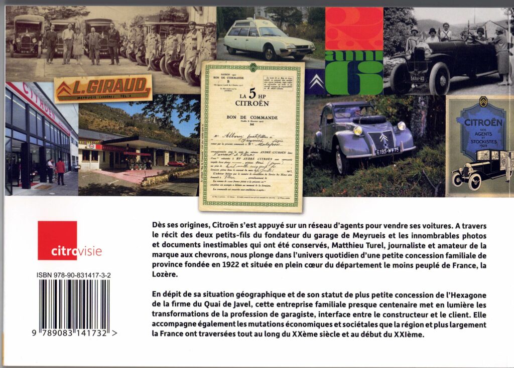 Livre Malafosse-Giraud Histoire d'un garage Citroën en Lozère dos