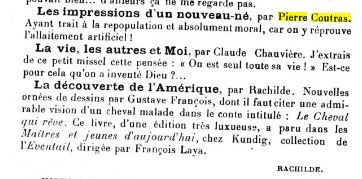 Mercure de France 16 octobre 1919 sur Les impressions du nouveau né par Rachilde