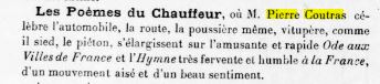 Mercure de France 1er mai 1921 sur Les Poèmes du Chauffeur par André Fontainas