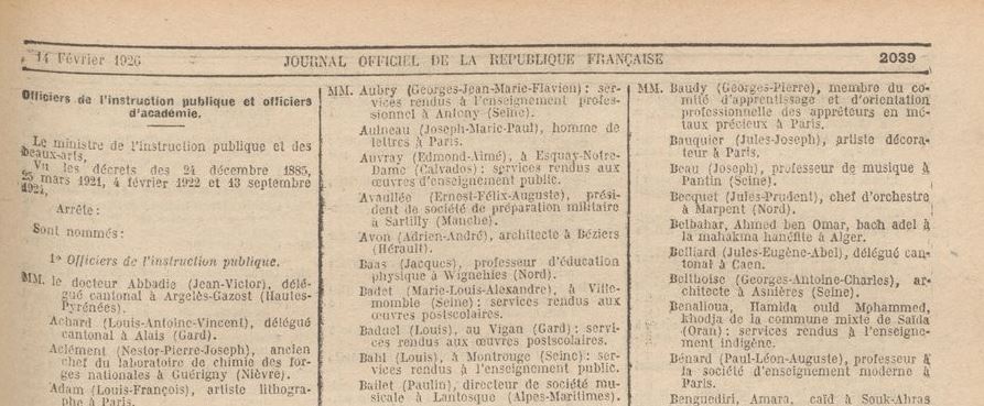 Journal Officiel du 14 février 1926
