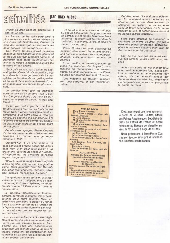 Max Vière nécro Les Publications Commerciales 17 au 20 janvier 1981