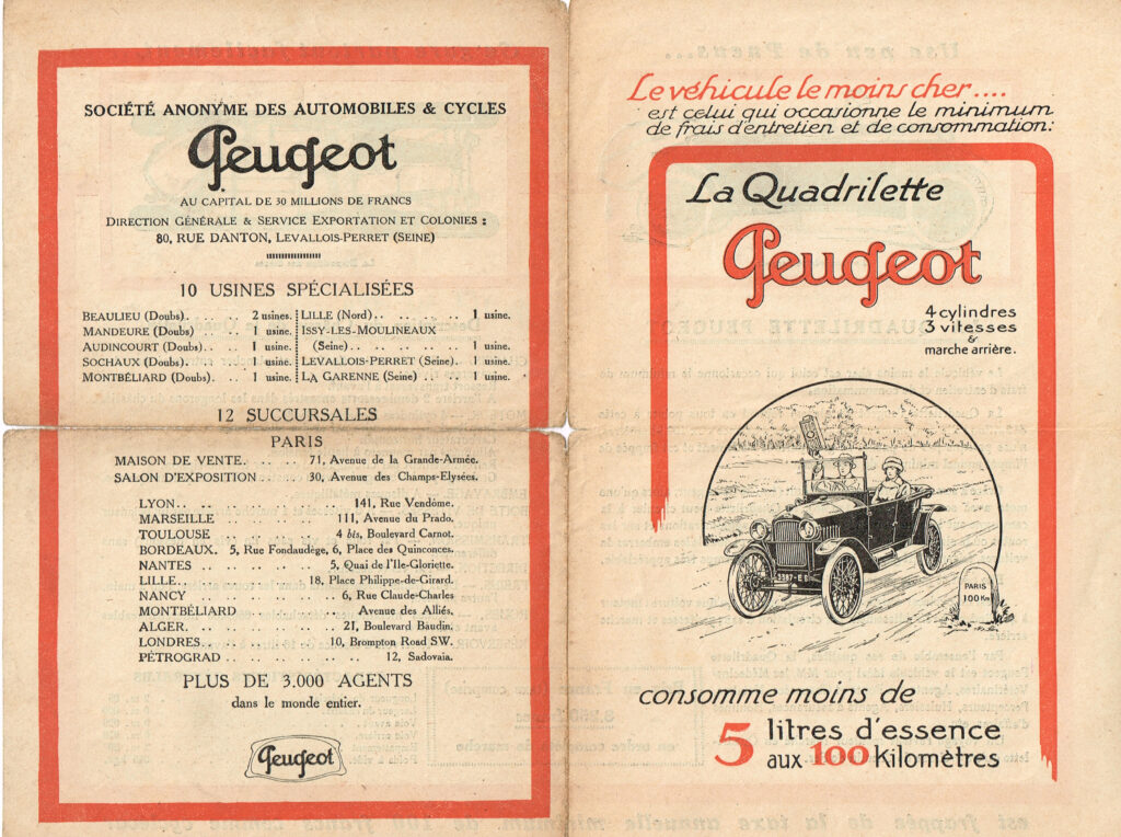 Quadrilette Peugeot publicité recto