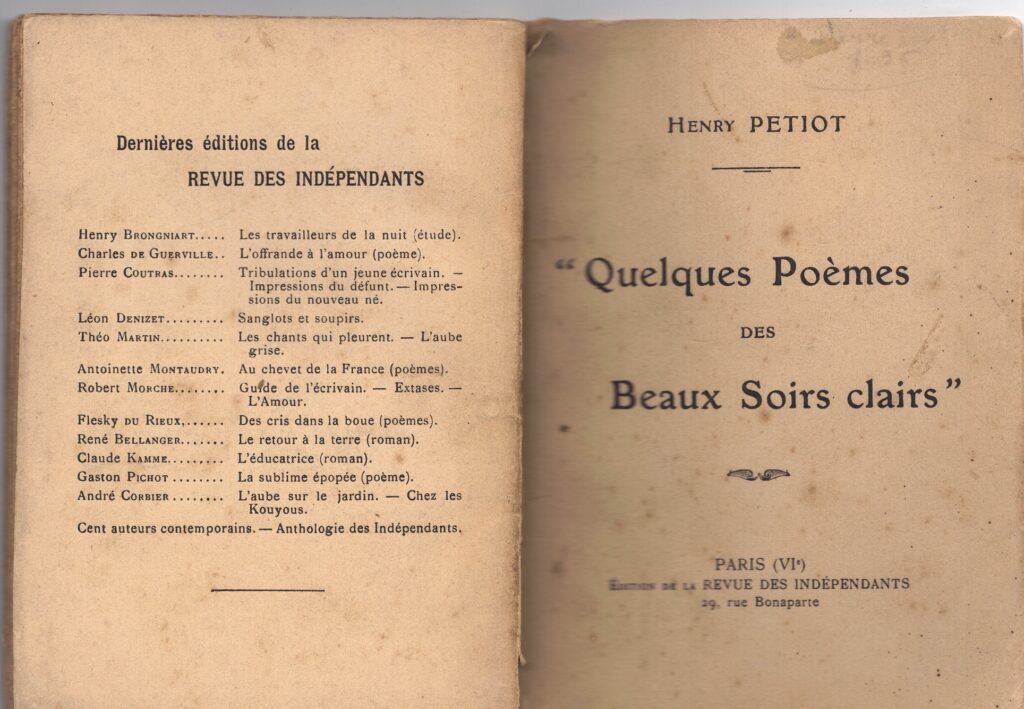 Quelques poèmes des beaux soirs clairs Henry Petiot