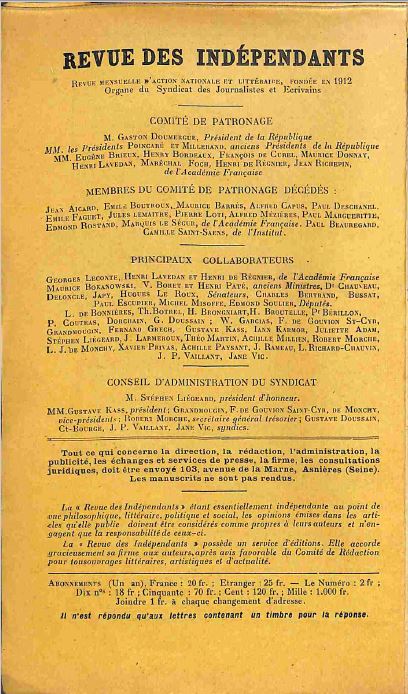 Revue des indépendants juillet 1925 2ème de couv