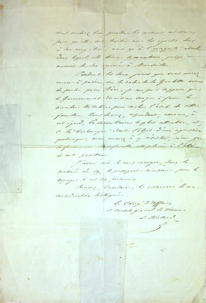 Lettre Consulat Bey de Tunis